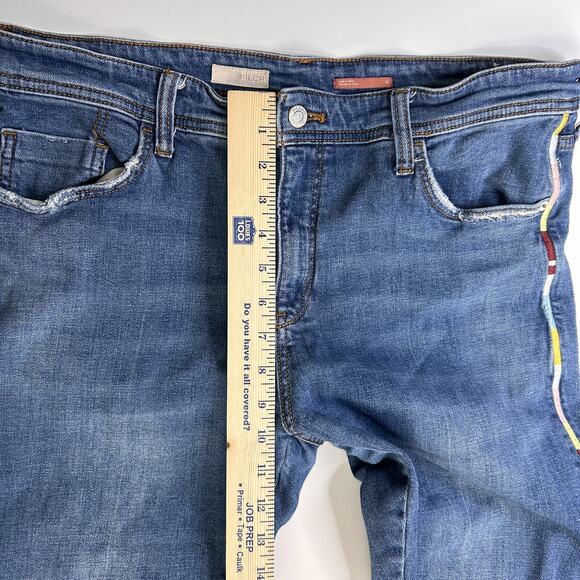 Anthropologie Pilcro Slim Boyfriend Jeans Womens 32 Embroidered Piping Artsy - Picture 7 of 9